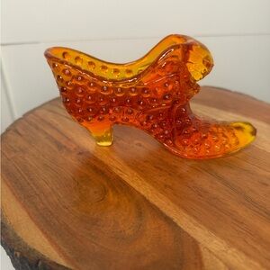 Fenton Vibrant Amberina Orange Glass Shoe Slipper